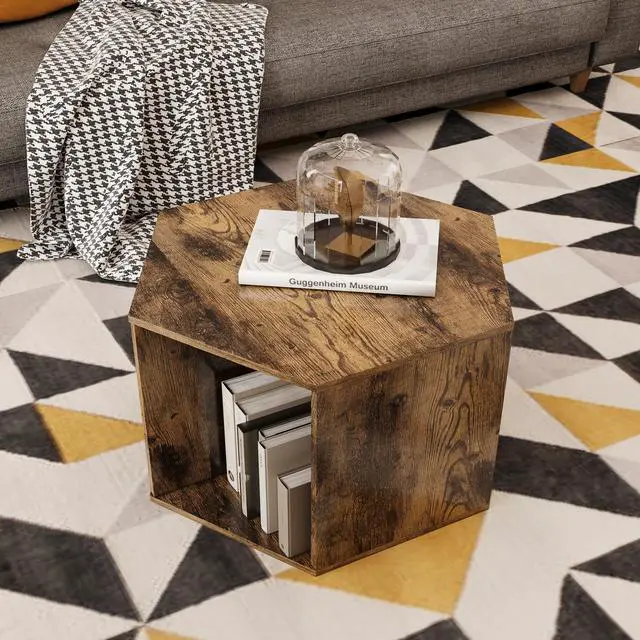 Main image of 23.62'' Hexagonal Coffee Table Side Table Nightstand Antique Wood