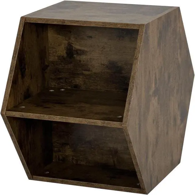 Alt view image 6 of 7 - 23.62'' Hexagonal Coffee Table Side Table Nightstand Antique Wood