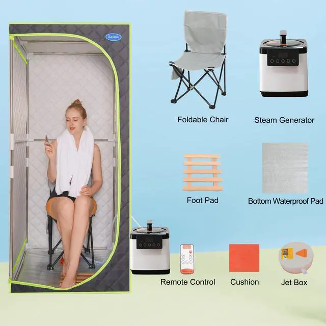 Alt view image 2 of 7 - Portable Plus Type Full Size Steam Sauna tent. Spa, Detox ,Therapy and Relaxation at home.Larger Space,Stainless Steel Pipes Connector Easy to Install, with FCC Certification--Black(Green binding)