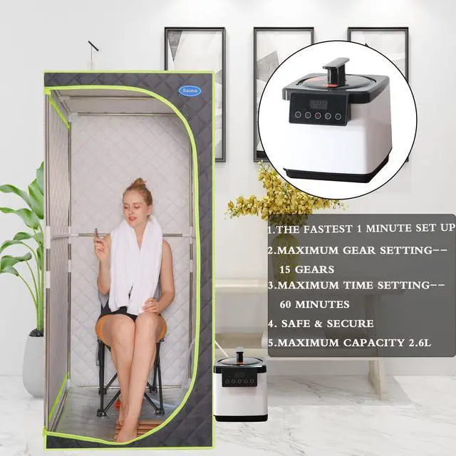 Alt view image 4 of 7 - Portable Plus Type Full Size Steam Sauna tent. Spa, Detox ,Therapy and Relaxation at home.Larger Space,Stainless Steel Pipes Connector Easy to Install, with FCC Certification--Black(Green binding)