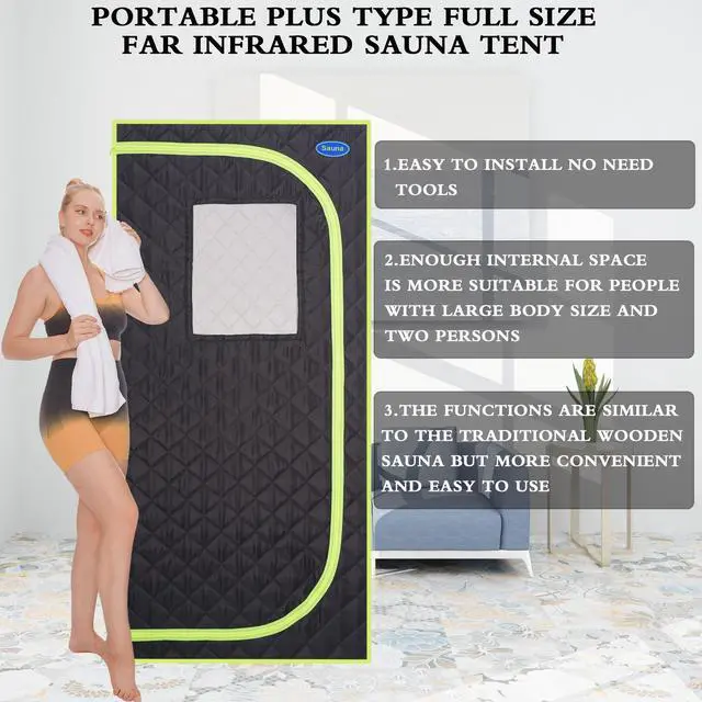 Alt view image 5 of 7 - Portable Plus Type Full Size Far Infrared Sauna tent. Spa, Detox ,Therapy and Relaxation at home.Larger Space,Stainless Steel Pipes Connector Easy to Install, with FCC Certification--Black