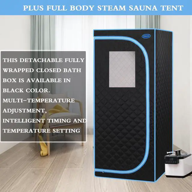 Alt view image 6 of 7 - Portable Plus Type Full Size Steam Sauna tent. Spa, Detox ,Therapy and Relaxation at home.Larger Space,Stainless Steel Pipes Connector Easy to Install, with FCC Certification--Black(Blue binding)
