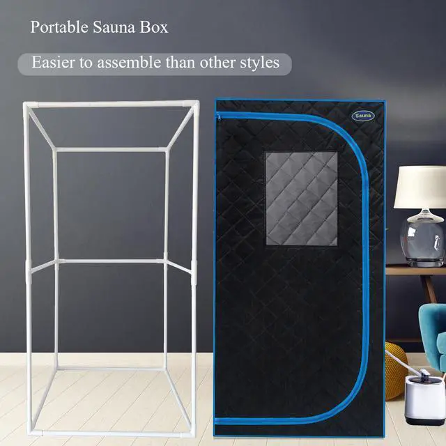 Main image of Portable Black Full Size Steam Sauna tentPersonal Home Spa, with Steam Generator, Remote Control, Foldable Chair, PVC pipes. Easy to Install,fast heating, with FCC & UL Certification.