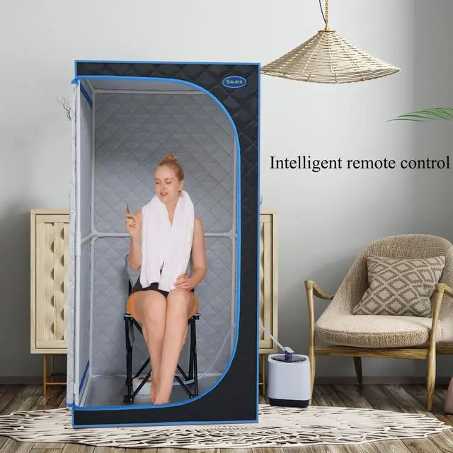Alt view image 2 of 3 - Portable Black Full Size Steam Sauna tentPersonal Home Spa, with Steam Generator, Remote Control, Foldable Chair, PVC pipes. Easy to Install,fast heating, with FCC & UL Certification.