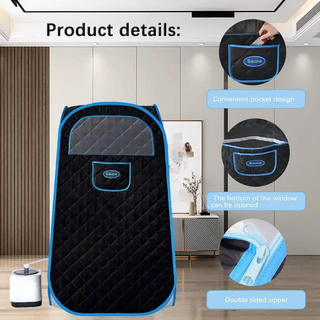 Alt view image 3 of 5 - Portable Folding Full size Steam Sauna with 1000W&2.2L steam Generator. Personal Sauna Tent for Relaxation & Spa at home. Fast heating. Folding Steel Rim, it's easy to install, with FCC certification.