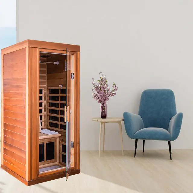 Alt view image 3 of 7 - One person Far infrared red cedar standard indoor sauna room