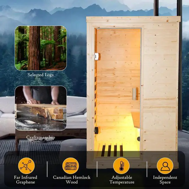 Alt view image 4 of 7 - Single person spruce far infrared sauna hair