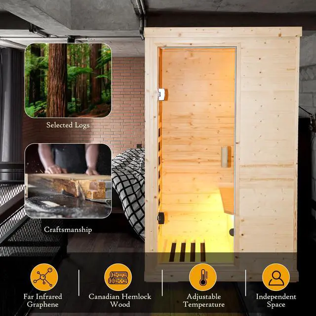 Alt view image 2 of 7 - Single person spruce far infrared sauna hair