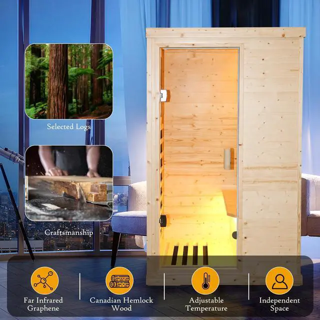 Alt view image 3 of 7 - Single person spruce far infrared sauna hair