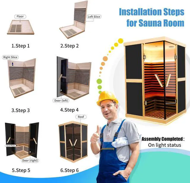 Alt view image 6 of 7 - Double person V-shaped far infrared sauna room