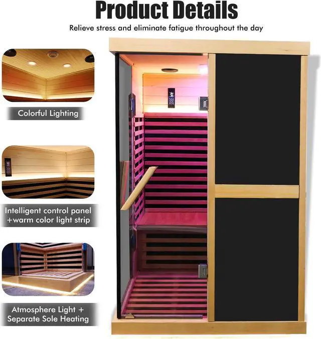 Alt view image 7 of 7 - Double person V-shaped far infrared sauna room