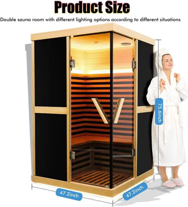 Alt view image 4 of 7 - Double person V-shaped far infrared sauna room