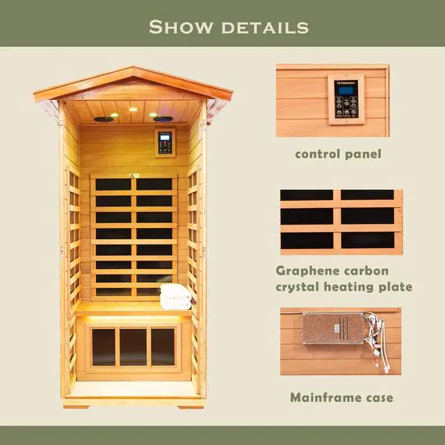 Alt view image 2 of 4 - One person Far infrared Khaya outdoor sauna room