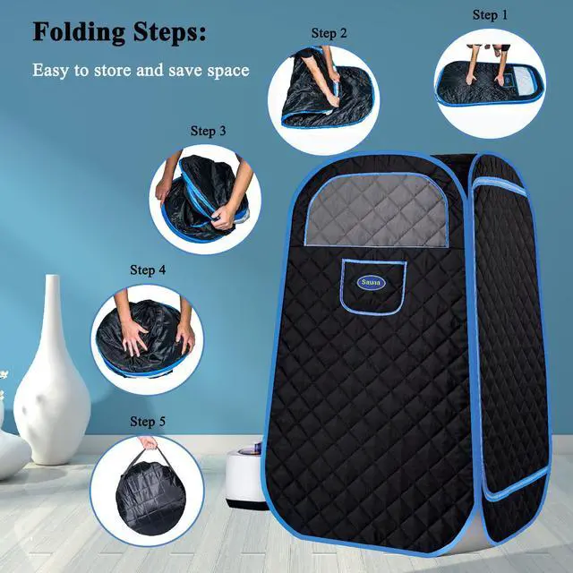Alt view image 2 of 5 - Portable Folding Full size Steam Sauna with 1000W&2.2L steam Generator. Personal Sauna Tent for Relaxation & Spa at home. Fast heating. Folding Steel Rim, it's easy to install, with FCC certification.