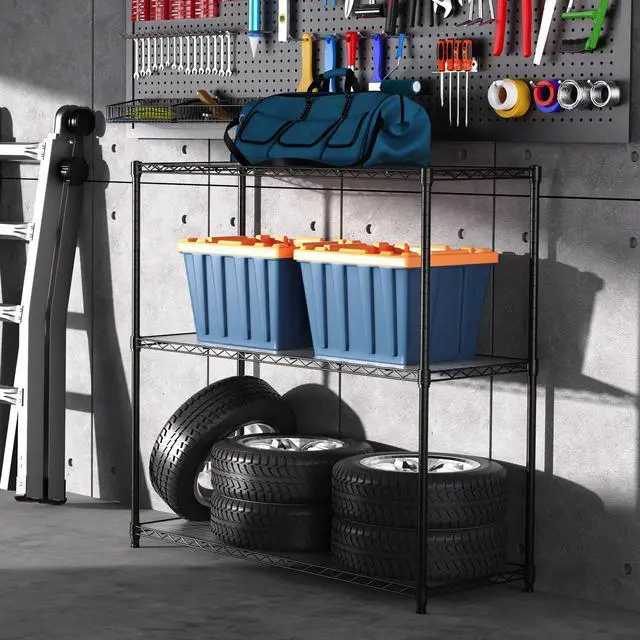 Alt view image 2 of 7 - 3 Tier Wire Shelving Unit, 1050 LBS NSF Height Adjustable Metal Garage Storage Shelves, Heavy Duty Storage Wire Rack Metal Shelves - Black