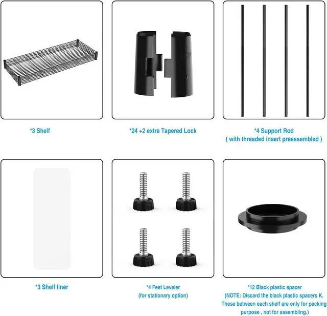 Alt view image 7 of 7 - 3 Tier Wire Shelving Unit, 1050 LBS NSF Height Adjustable Metal Garage Storage Shelves, Heavy Duty Storage Wire Rack Metal Shelves - Black