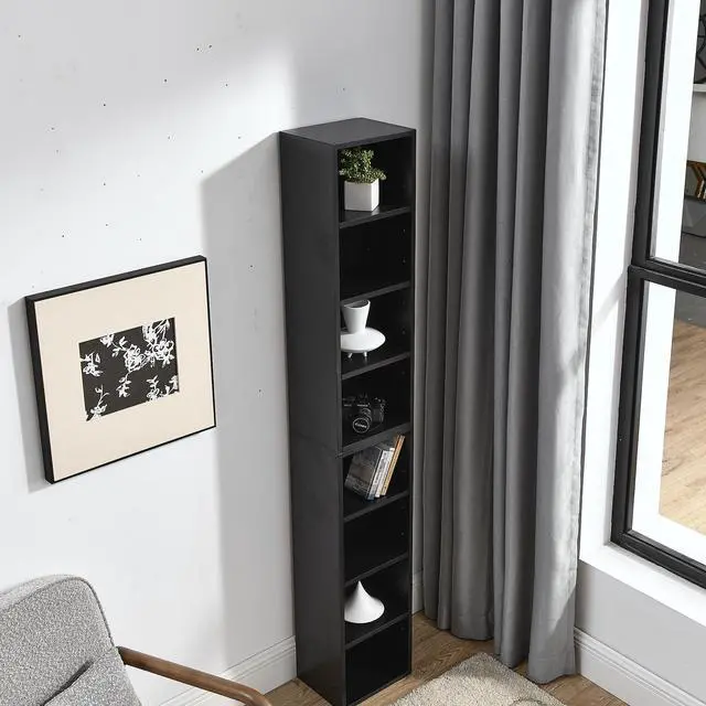 Alt view image 5 of 7 - 8-Tier Media Tower Rack, CD DVD Slim Storage Cabinet with Adjustable Shelves, Tall Narrow Bookcase Display Bookshelf for Home Office,Multi-functional double-decker bookcase