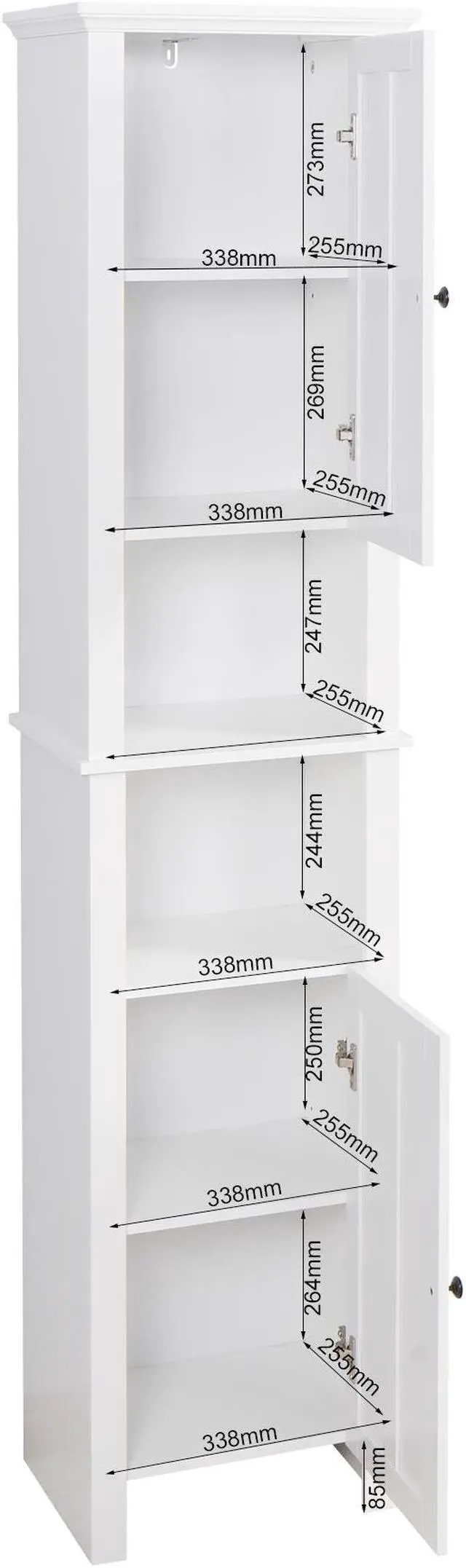 Alt view image 5 of 7 - Bathroom Floor Storage Cabinet with 2 Doors Living Room Wooden Cabinet with 6 Shelves 15.75 x 11.81 x 66.93 inch