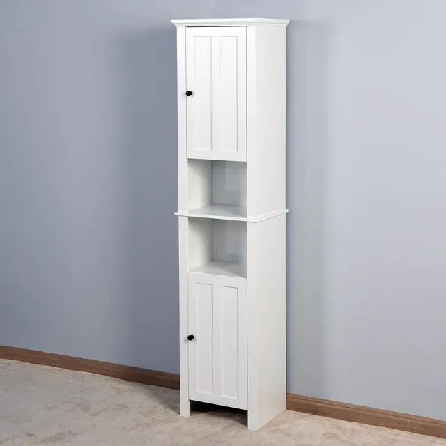 Alt view image 4 of 7 - Bathroom Floor Storage Cabinet with 2 Doors Living Room Wooden Cabinet with 6 Shelves 15.75 x 11.81 x 66.93 inch