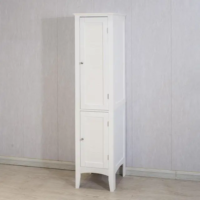 Alt view image 2 of 7 - Tall Narrow Tower Freestanding Cabinet with 2 Shutter Doors 5 Tier Shelves for Bathroom, Kitchen ,Living Room ,Storage Cabinet,White
