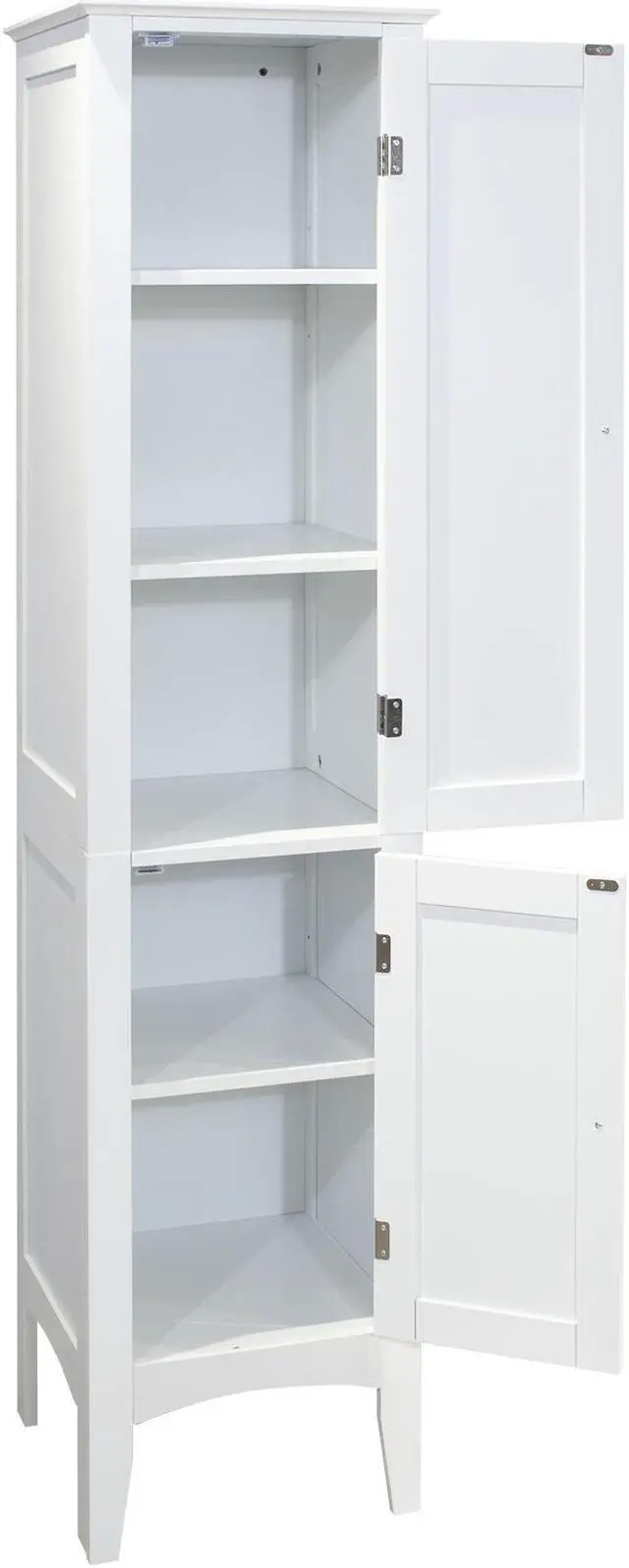 Alt view image 5 of 7 - Tall Narrow Tower Freestanding Cabinet with 2 Shutter Doors 5 Tier Shelves for Bathroom, Kitchen ,Living Room ,Storage Cabinet,White