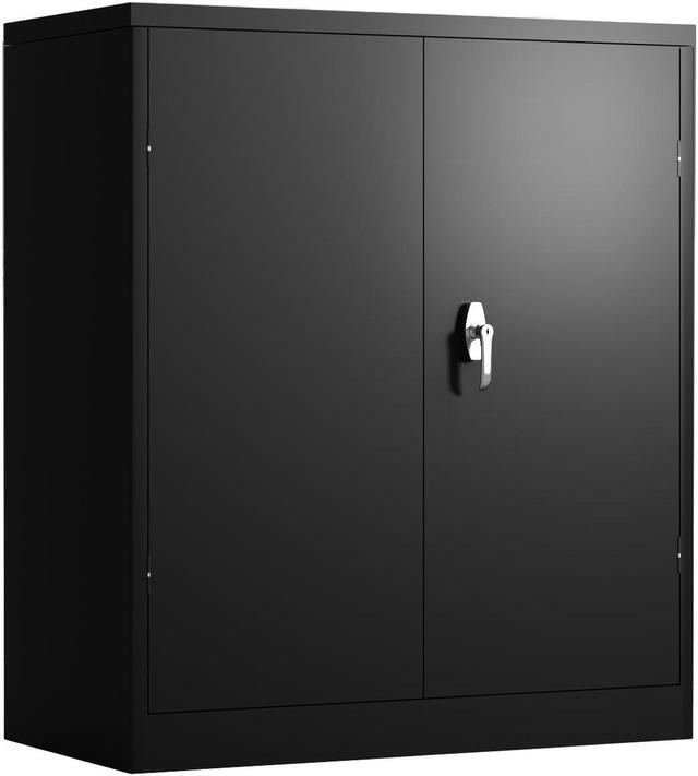 Alt view image 2 of 7 - Metal Storage Cabinet with 2 Doors and 2 Shelves, Lockable Steel Storage Cabinet for Office, Garage, Warehouse