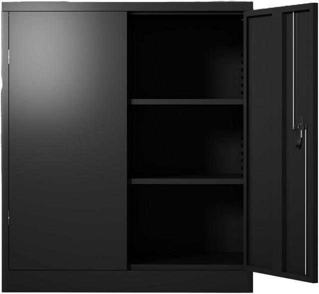 Alt view image 4 of 7 - Metal Storage Cabinet with 2 Doors and 2 Shelves, Lockable Steel Storage Cabinet for Office, Garage, Warehouse