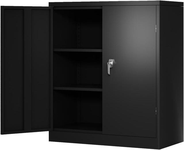 Alt view image 3 of 7 - Metal Storage Cabinet with 2 Doors and 2 Shelves, Lockable Steel Storage Cabinet for Office, Garage, Warehouse