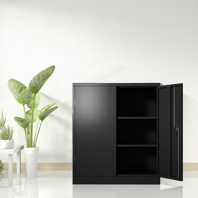 Main image of Metal Storage Cabinet with 2 Doors and 2 Shelves, Lockable Steel Storage Cabinet for Office, Garage, Warehouse