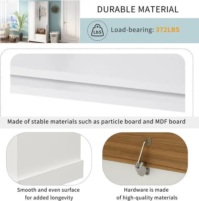 Alt view image 7 of 7 - ON-TREND Stylish Design Hall Tree with Flip-Up Bench, Minimalist Hallway Shoe Cabinet with Adjustable Shelves, Multifunctional Furniture with Hanging Hooks for Entryways, Mudroom, White