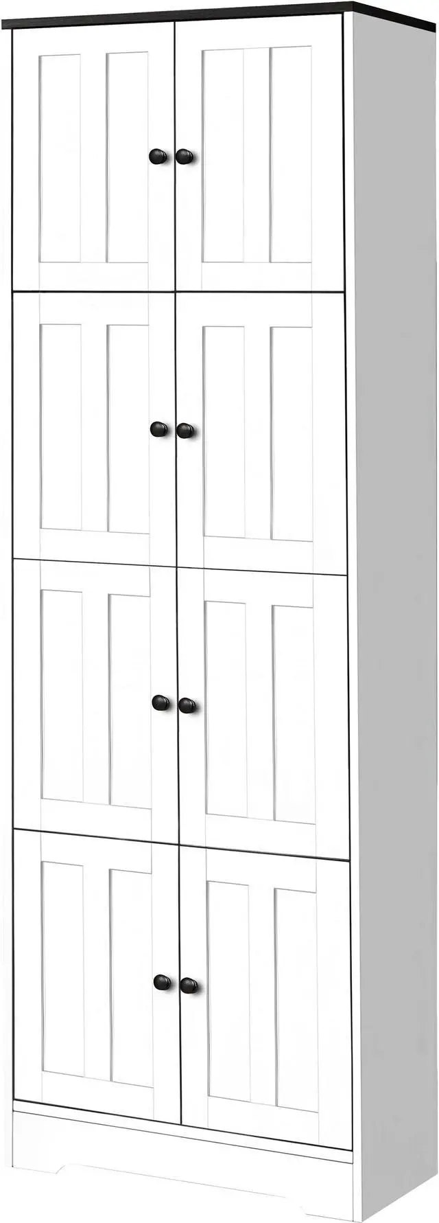 Alt view image 6 of 7 - Tall Storage Cabinet with 8 Doors and 4 Shelves, Wall Storage Cabinet for Living Room, Kitchen, Office, Bedroom, Bathroom, White
