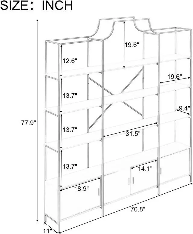 Alt view image 3 of 7 - 78 Inch 4 Tiers Home Office Bookcase Bookshelf, Storage Cabinet Display Shelf, X Bar Gold Frame