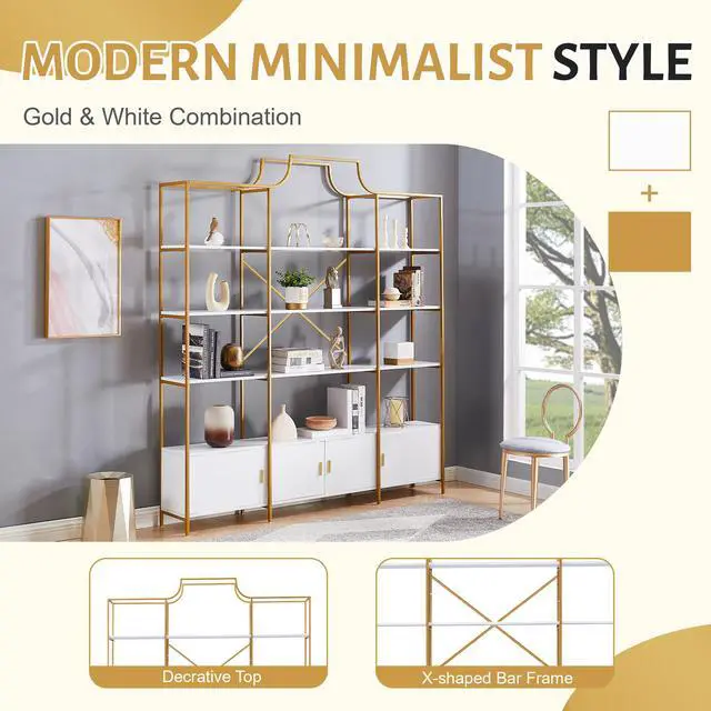 Alt view image 4 of 7 - 78 Inch 4 Tiers Home Office Bookcase Bookshelf, Storage Cabinet Display Shelf, X Bar Gold Frame