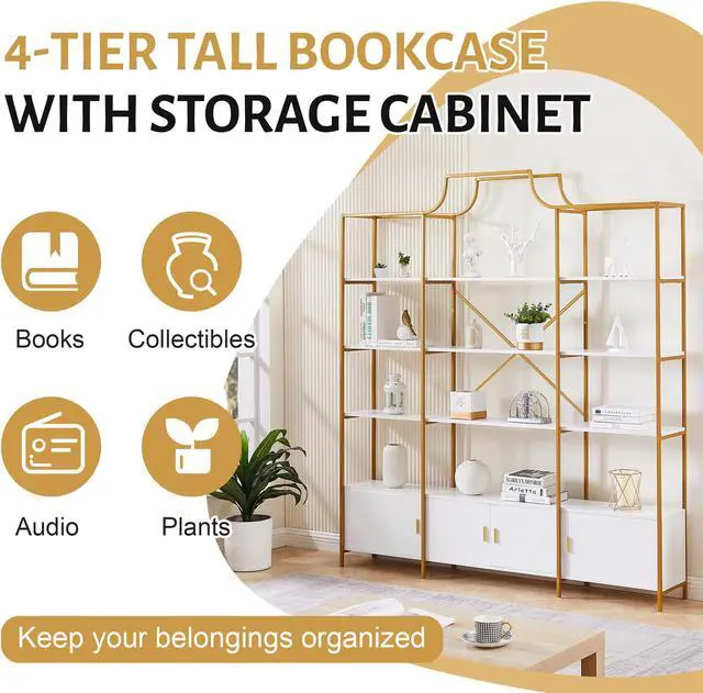 Alt view image 6 of 7 - 78 Inch 4 Tiers Home Office Bookcase Bookshelf, Storage Cabinet Display Shelf, X Bar Gold Frame
