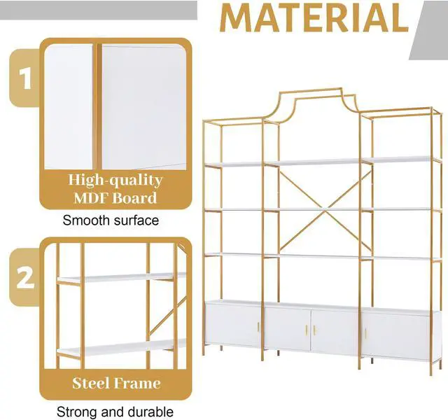 Alt view image 7 of 7 - 78 Inch 4 Tiers Home Office Bookcase Bookshelf, Storage Cabinet Display Shelf, X Bar Gold Frame