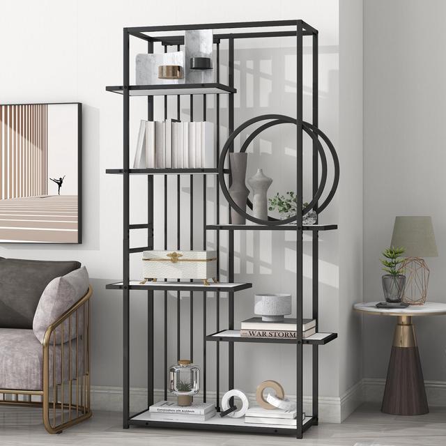 6 Tiers Home Office Bookcase Open Bookshelf with Black Metal Frame Storage Large Bookshelf Furniture White Newegg