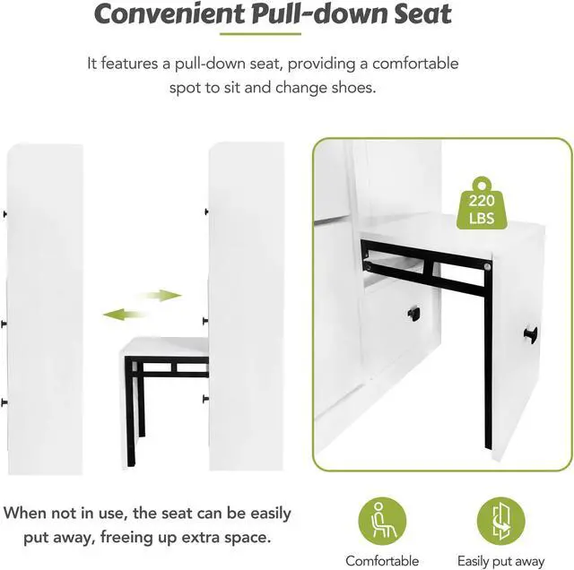Alt view image 4 of 7 - ON-TREND Versatile Shoe Cabinet with 3 Flip Drawers, Maximum Storage Entryway Organizer with Drawer, Free Standing Shoe Rack with Pull-down Seat for Hallway, White