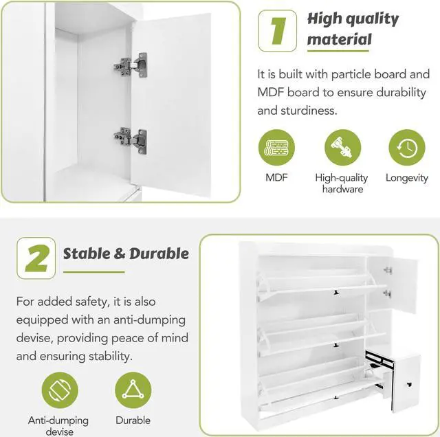 Alt view image 6 of 7 - ON-TREND Versatile Shoe Cabinet with 3 Flip Drawers, Maximum Storage Entryway Organizer with Drawer, Free Standing Shoe Rack with Pull-down Seat for Hallway, White