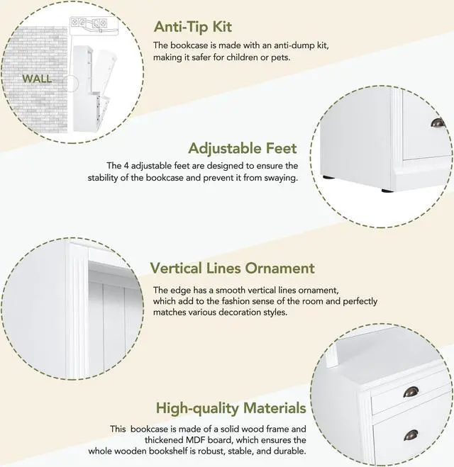 Alt view image 7 of 7 - 83.4"Tall Bookshelf with LED Lighting, Modern Bookcase with 3 Drawer and Open Shelves,Storage Bookshelf for Living Room,Home Office,White
