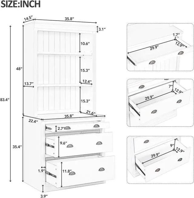 Alt view image 3 of 7 - 83.4"Tall Bookshelf with LED Lighting, Modern Bookcase with 3 Drawer and Open Shelves,Storage Bookshelf for Living Room,Home Office,White