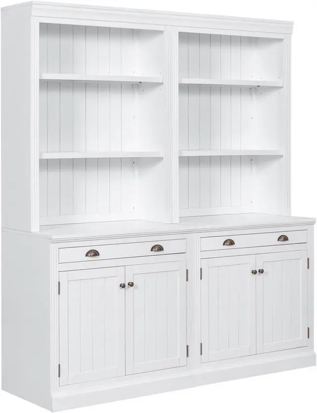 Alt view image 3 of 7 - 83.4"Tall Bookshelf Suite, Modern Bookcase Suite with LED Lighting,Doors and Drawers,2-Piece Set Storage Bookcase with Open Shelves for Living Room,Home Office,White