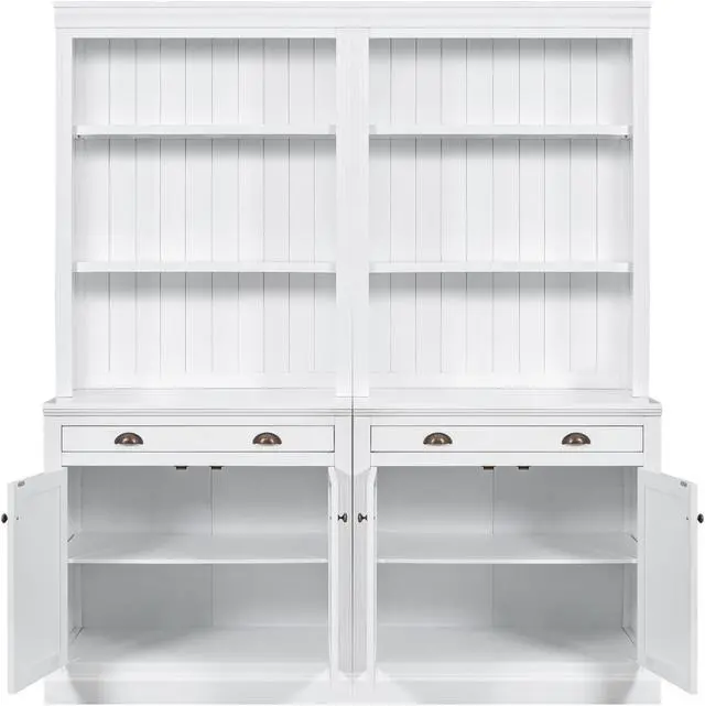 Alt view image 5 of 7 - 83.4"Tall Bookshelf Suite, Modern Bookcase Suite with LED Lighting,Doors and Drawers,2-Piece Set Storage Bookcase with Open Shelves for Living Room,Home Office,White