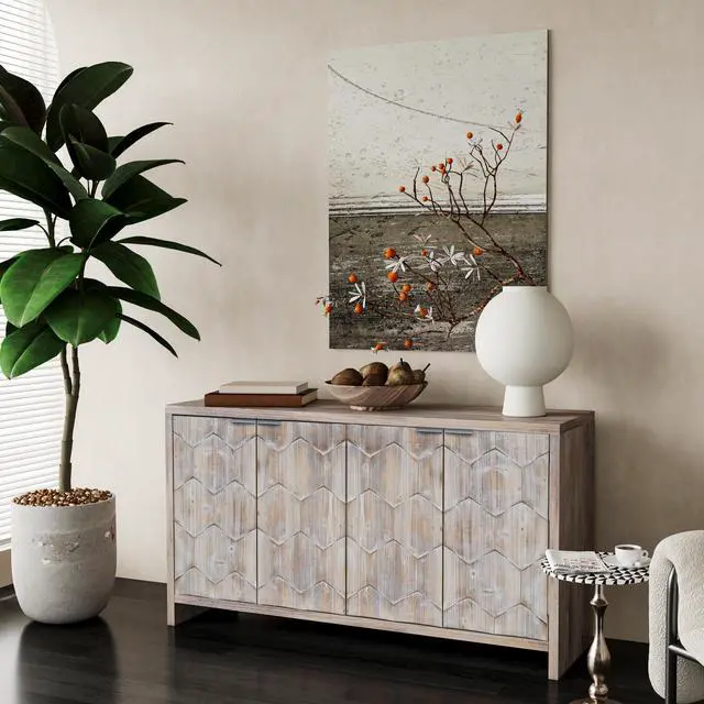 Alt view image 3 of 7 - Accent Cabinet Farmhouse Style 4 Door Wooden Cabinet Sideboard Buffet Server Cabinet Storage Cabinet, for Living Room, Entryway, Hallway, Office, Kitchen and Dining Room, Natural Wood Wash