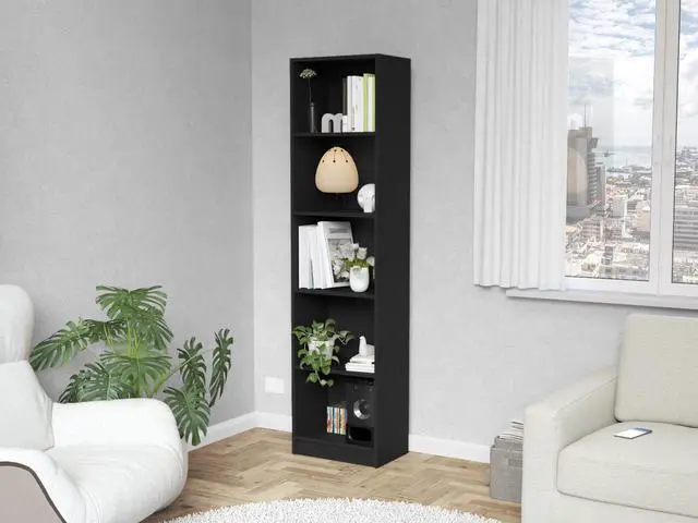 Main image of Sutton Slim Bookcase with Modern 5-Shelf Design