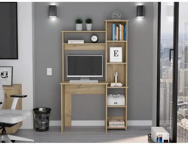 Main image of Desk, Five Shelves, Two Superior Shelves, Light Oak