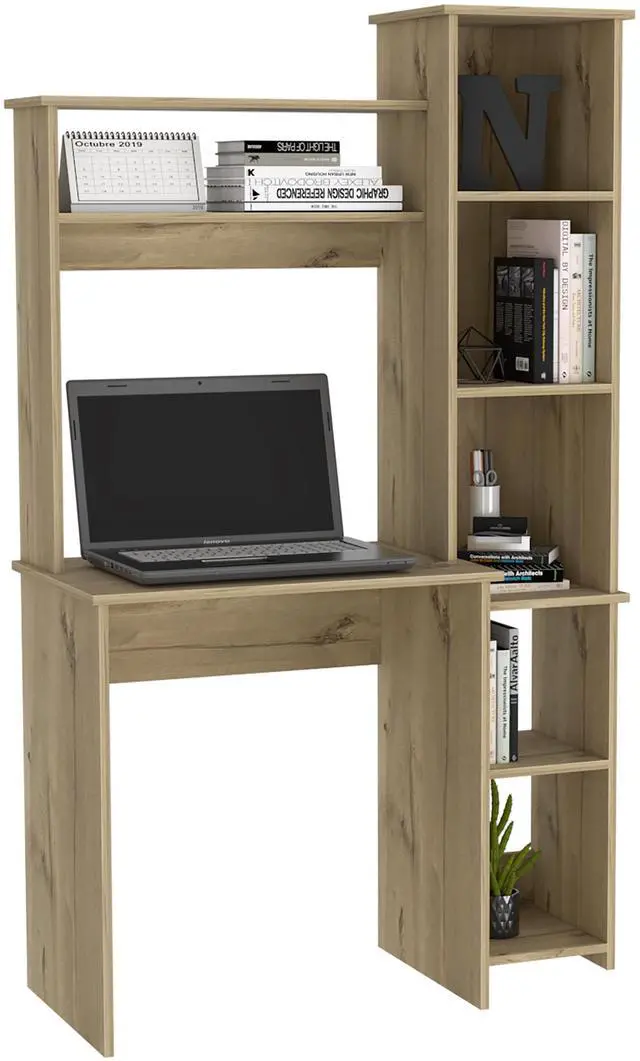 Alt view image 2 of 6 - Desk, Five Shelves, Two Superior Shelves, Light Oak