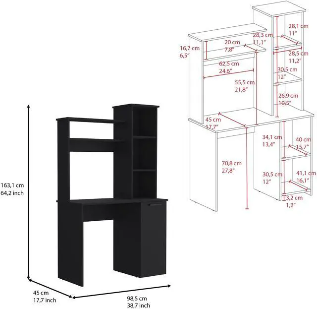 Alt view image 5 of 6 - Muncy Computer Desk with Ample Work Surface, Hutch Storage and Single Door Cabinet with 3-Tier Shelves, White
