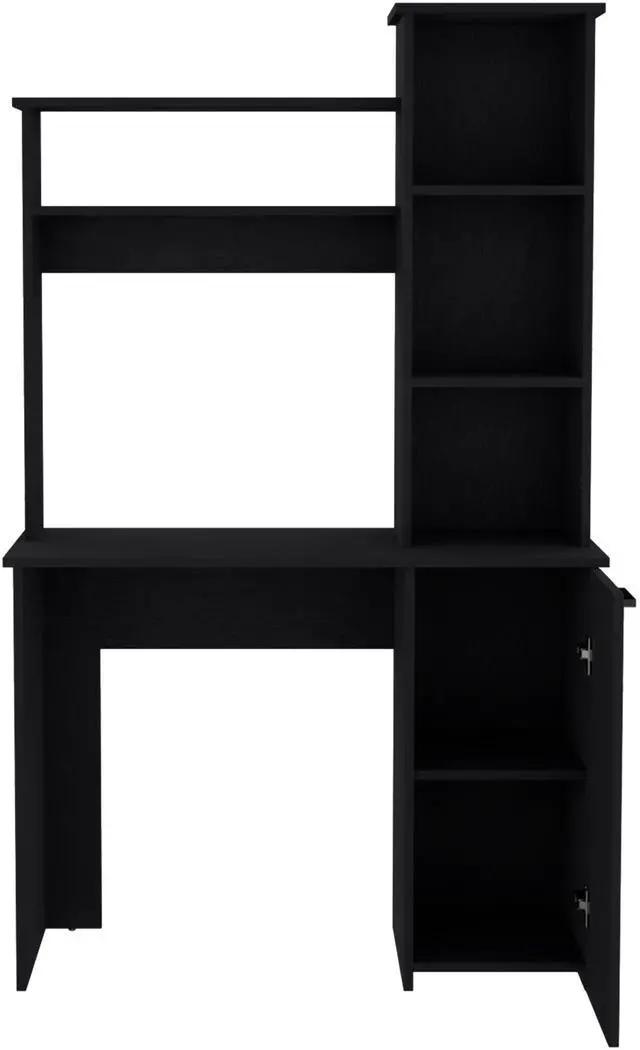 Alt view image 6 of 6 - Muncy Computer Desk with Ample Work Surface, Hutch Storage and Single Door Cabinet with 3-Tier Shelves, White