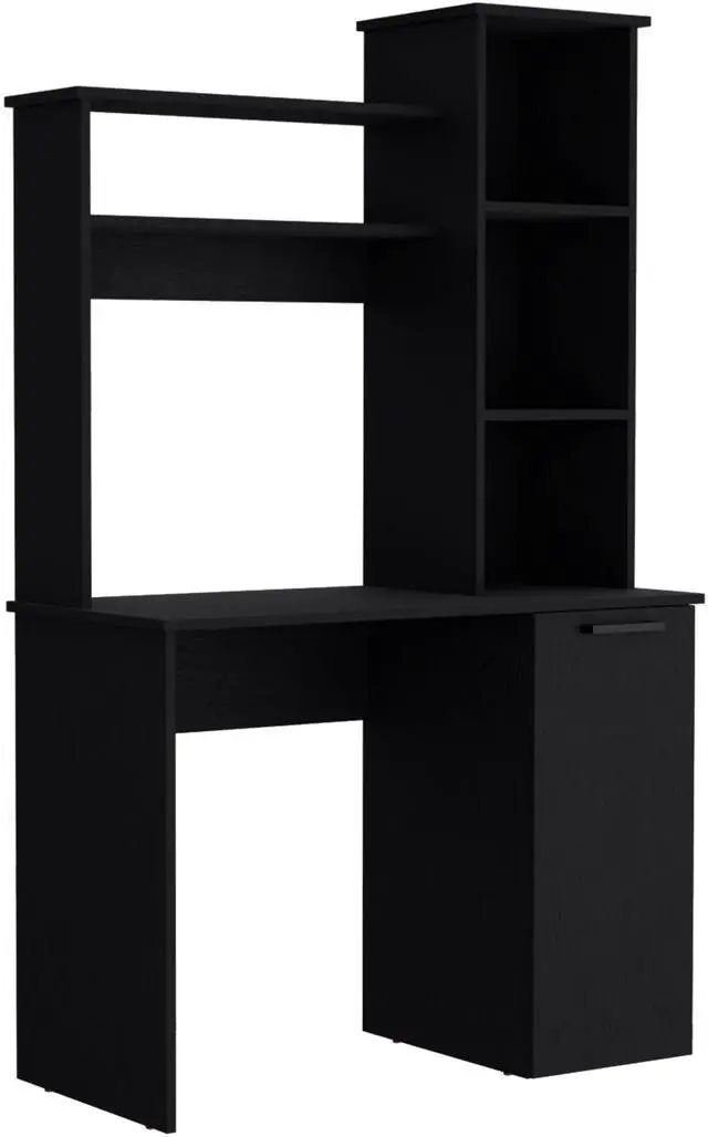 Alt view image 3 of 6 - Muncy Computer Desk with Ample Work Surface, Hutch Storage and Single Door Cabinet with 3-Tier Shelves, White