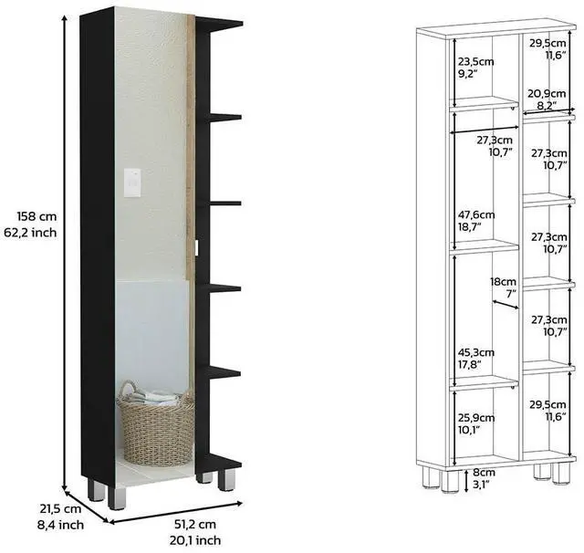 Alt view image 2 of 6 - Urano Mirror Linen Cabinet, Four Interior  Shelves, Five External Shelves -Black